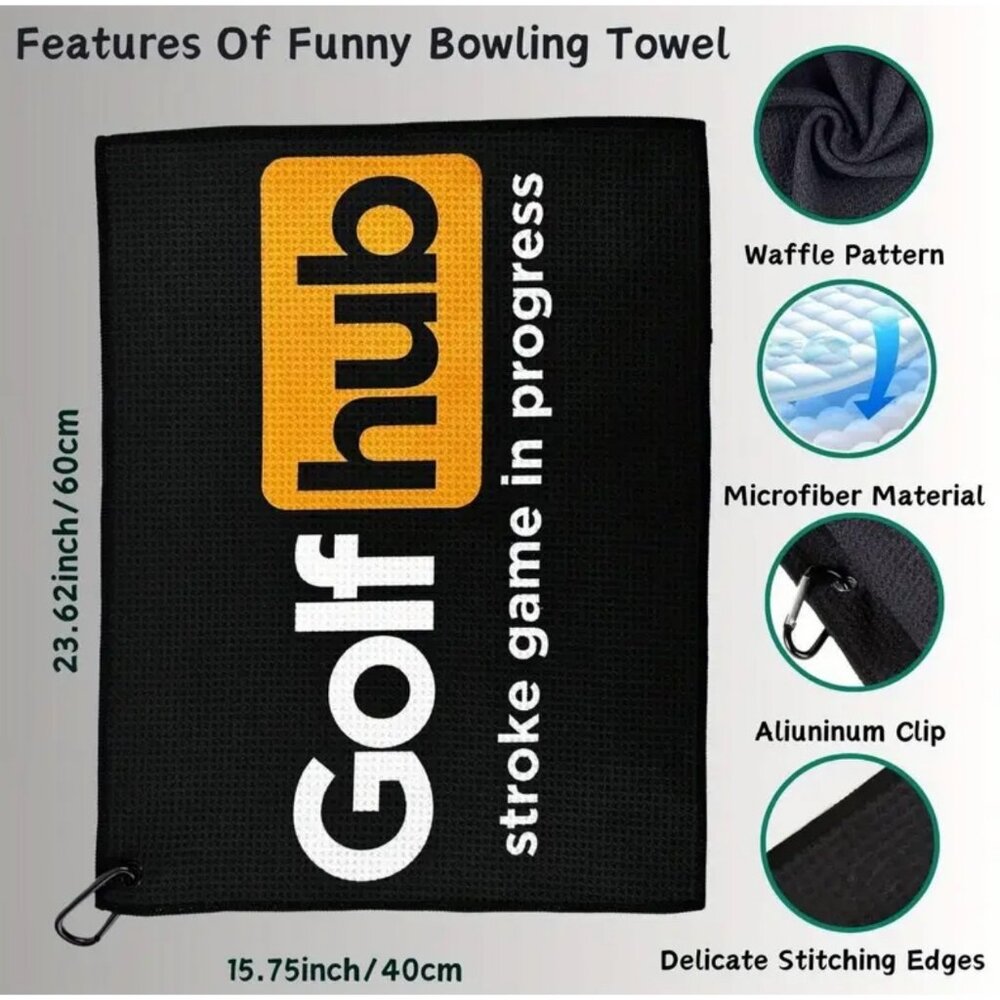 Golf Hub Golf Towel Microfiber Fabric Waffle Pattern Towels Tri-Fold Black Funny - Picture 4 of 6
